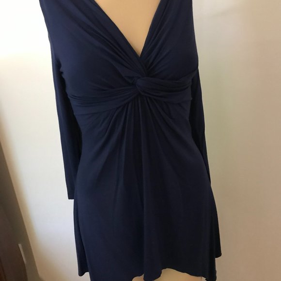 Boston Proper Navy Blue V-Neck Shirt - Picture 1 of 4